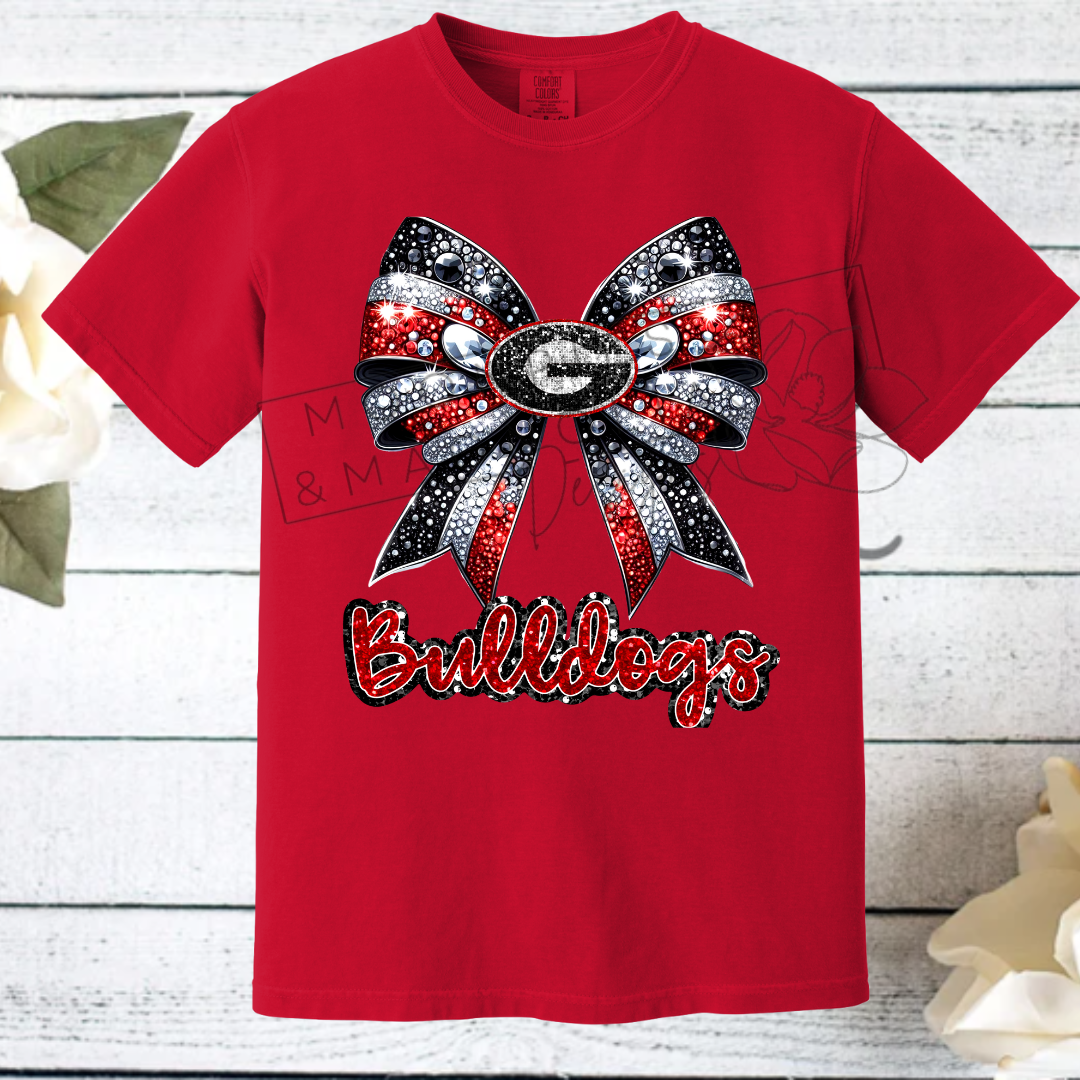 GEORGIA RHINESTONE BOW COMFORT COLOR T-SHIRT