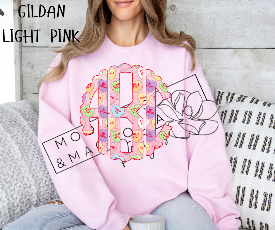 CONVERSATION HEARTS MONOGRAM CREWNECK SWEATSHIRT