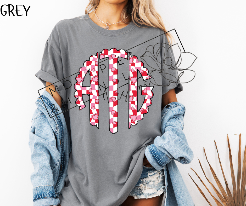 RED CHECKERED HEART MONOGRAM CC SHIRTS