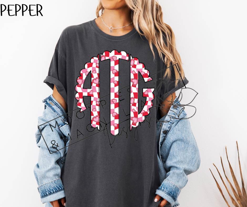 RED CHECKERED HEART MONOGRAM CC SHIRTS