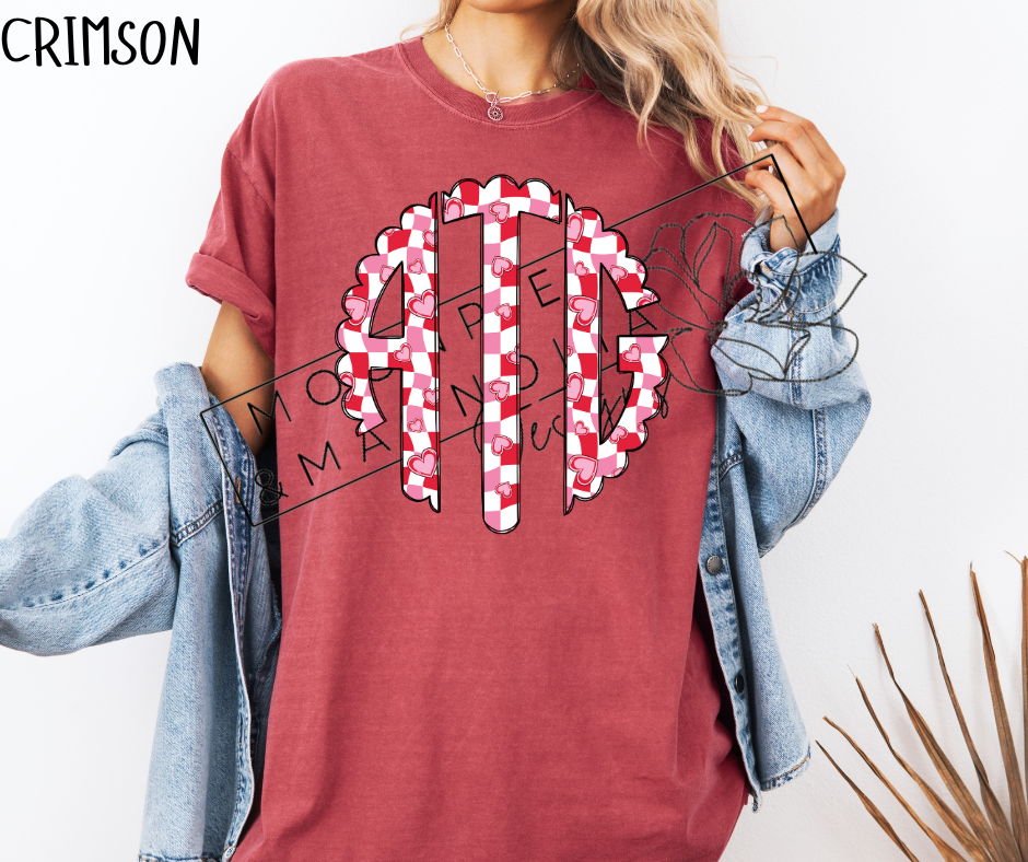RED CHECKERED HEART MONOGRAM CC SHIRTS