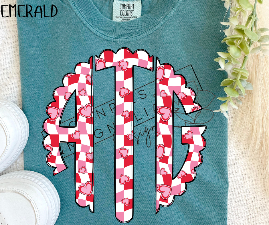 RED CHECKERED HEART MONOGRAM CC SHIRTS