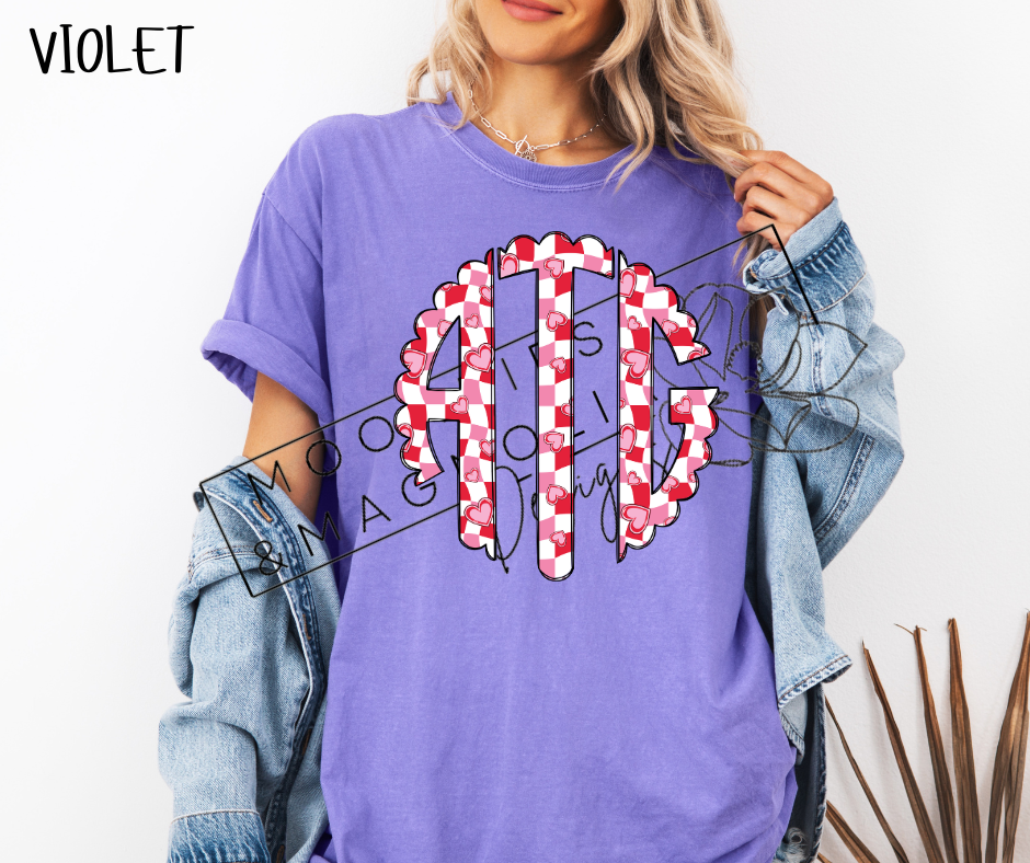 RED CHECKERED HEART MONOGRAM CC SHIRTS