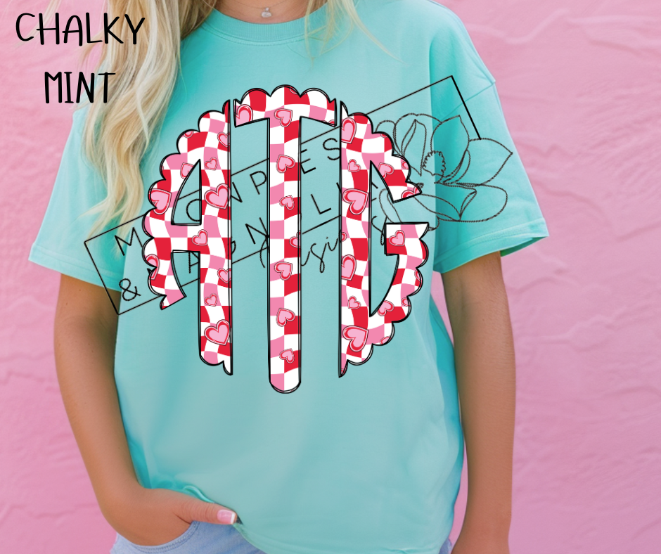 RED CHECKERED HEART MONOGRAM CC SHIRTS