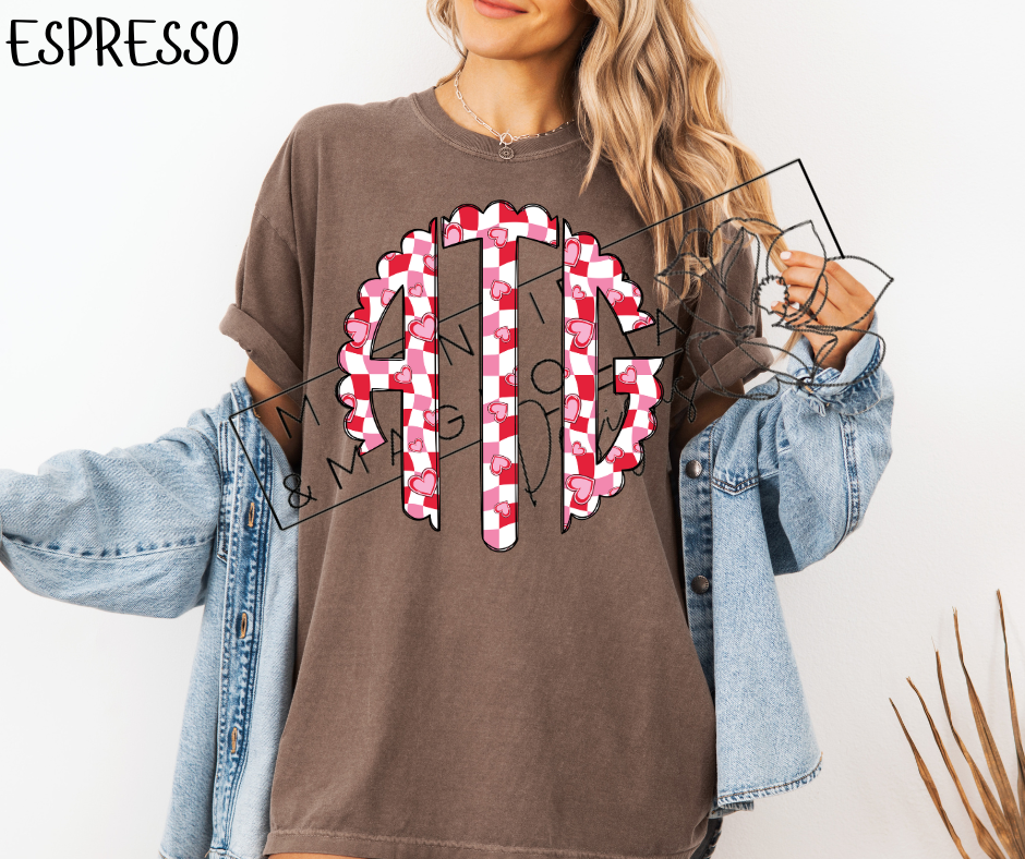 RED CHECKERED HEART MONOGRAM CC SHIRTS
