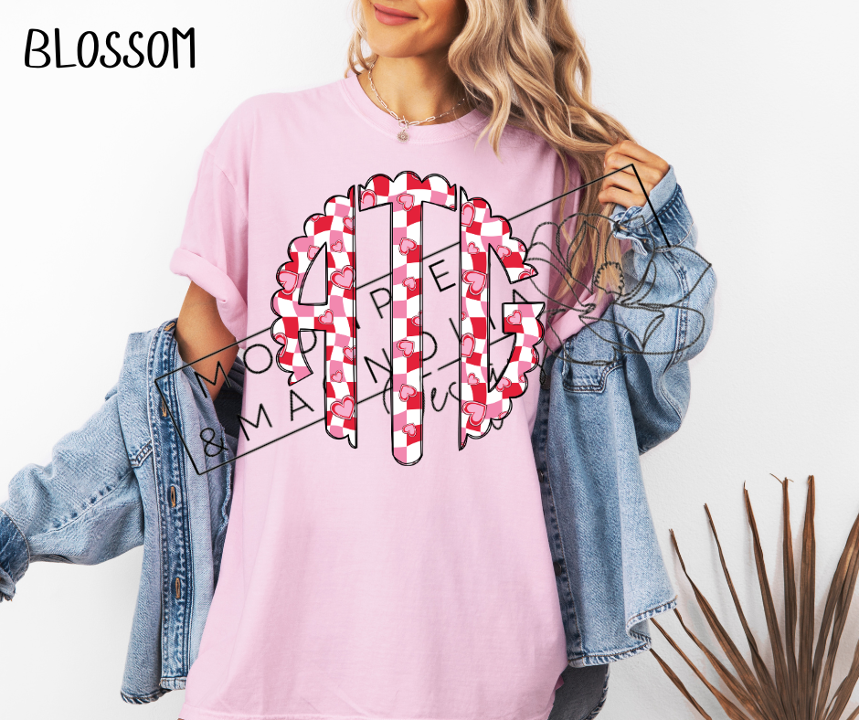 RED CHECKERED HEART MONOGRAM CC SHIRTS