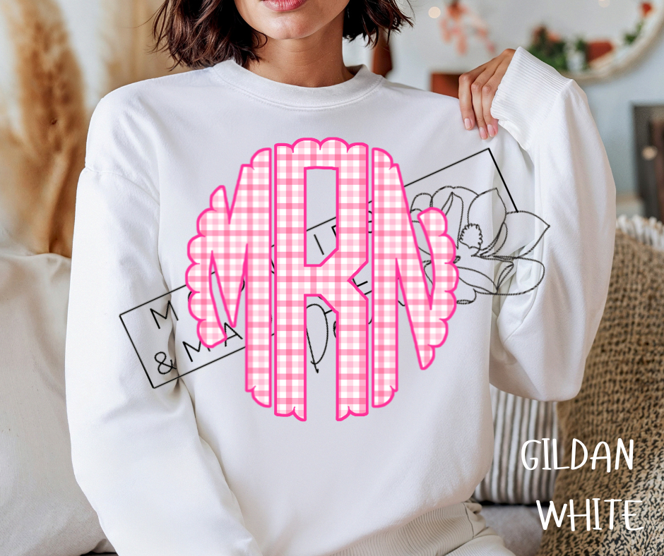 PINK PLAID MONOGRAM CREWNECK SWEATSHIRT