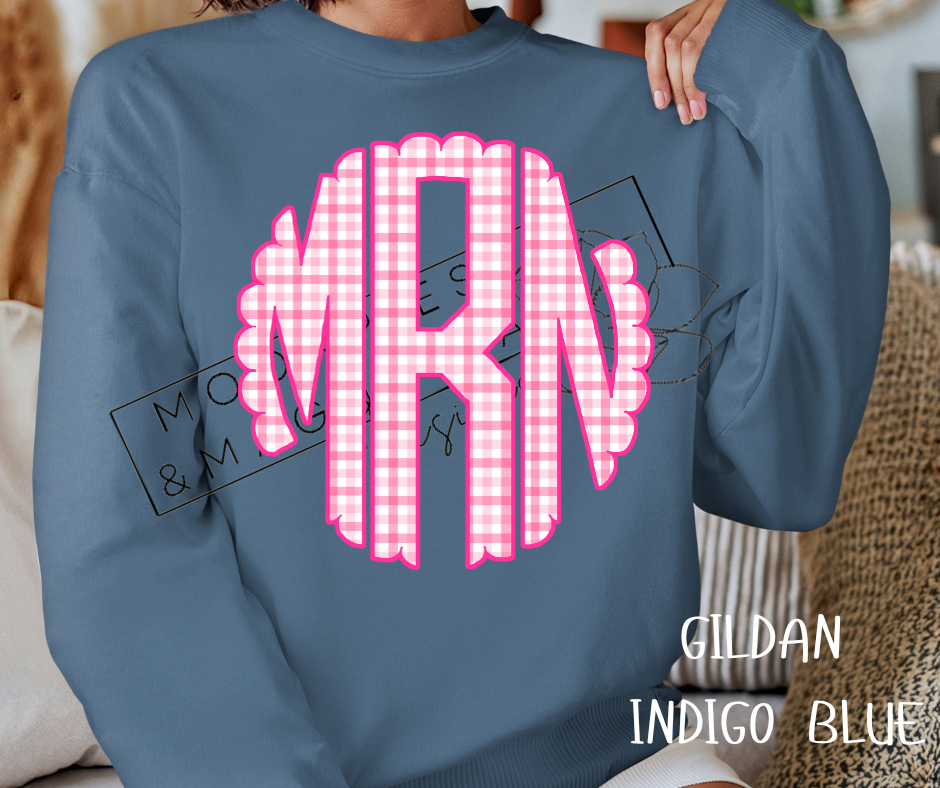PINK PLAID MONOGRAM CREWNECK SWEATSHIRT