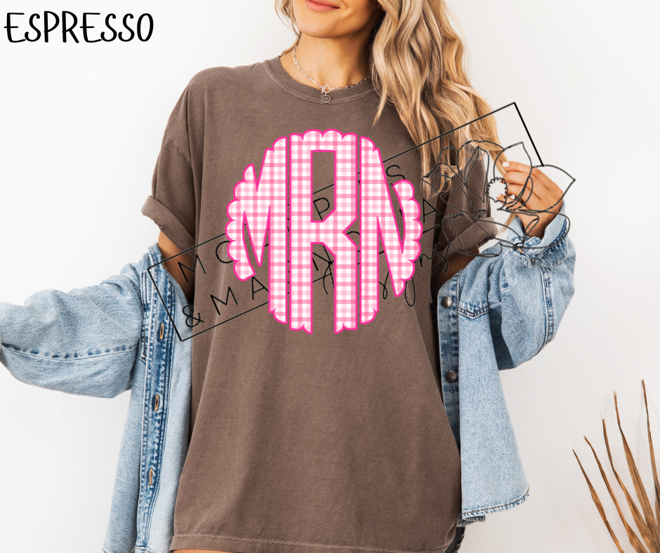 PINK PLAID MONOGRAM CC SHIRTS