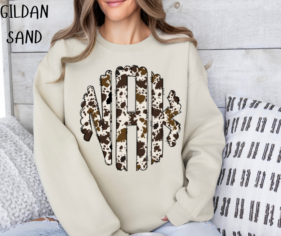 COW PRINT MONOGRAM CREWNECK SWEATSHIRT
