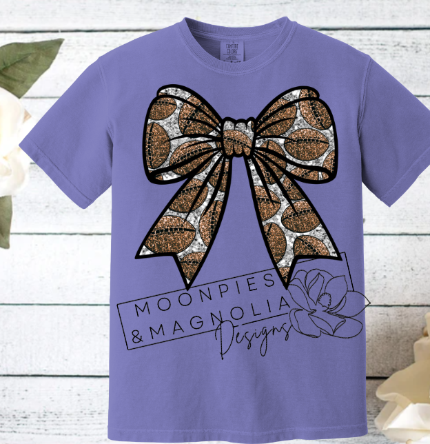 SEQUIN FOOTBALL BOW COMFORT COLOR T-SHIRT