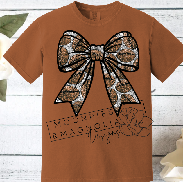 SEQUIN FOOTBALL BOW COMFORT COLOR T-SHIRT