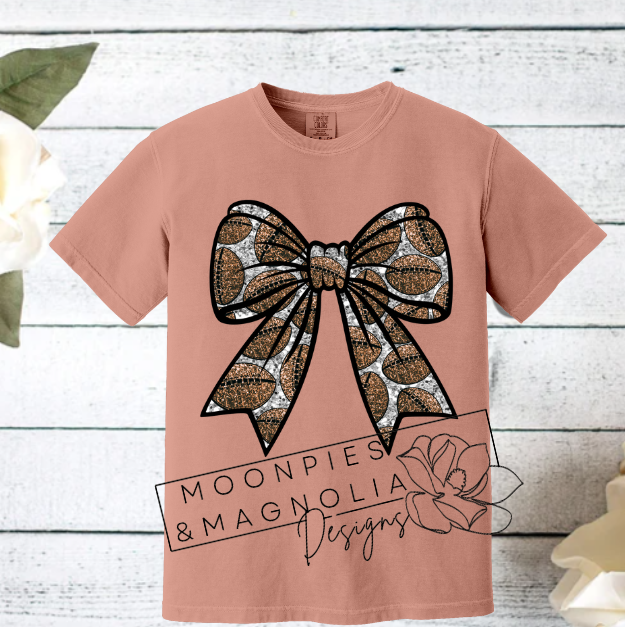 SEQUIN FOOTBALL BOW COMFORT COLOR T-SHIRT
