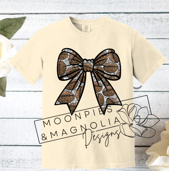 SEQUIN FOOTBALL BOW COMFORT COLOR T-SHIRT