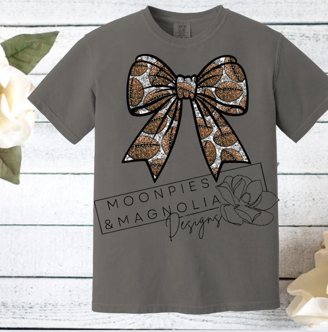 SEQUIN FOOTBALL BOW COMFORT COLOR T-SHIRT