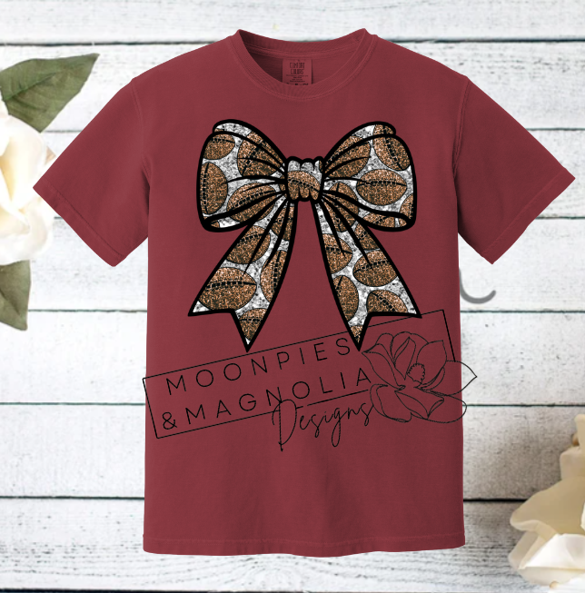 SEQUIN FOOTBALL BOW COMFORT COLOR T-SHIRT