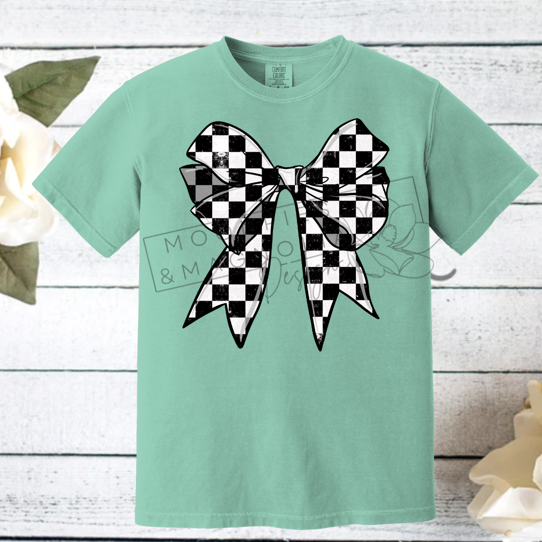 CHECKERED FLAG BOW COMFORT COLOR T-SHIRT