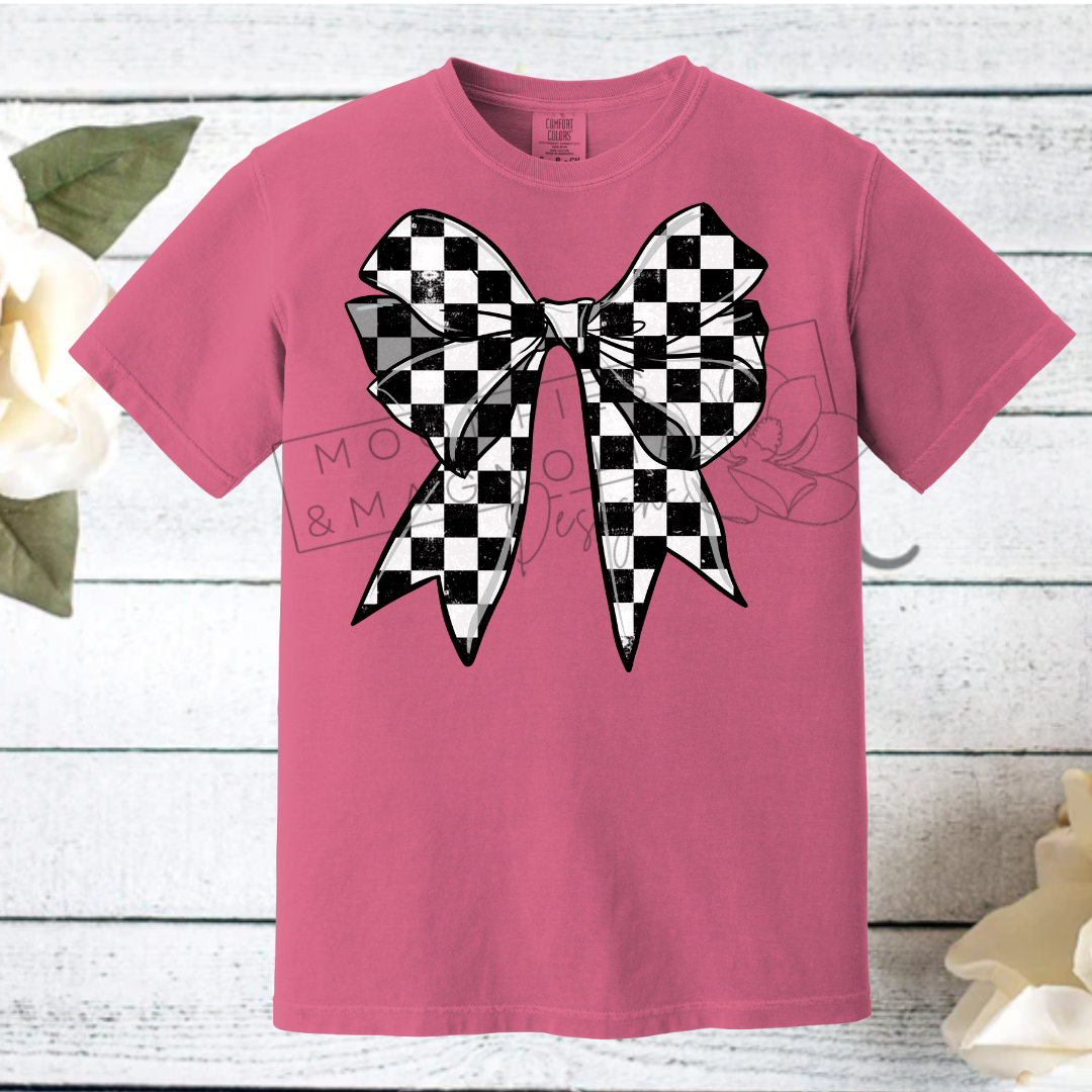 CHECKERED FLAG BOW COMFORT COLOR T-SHIRT