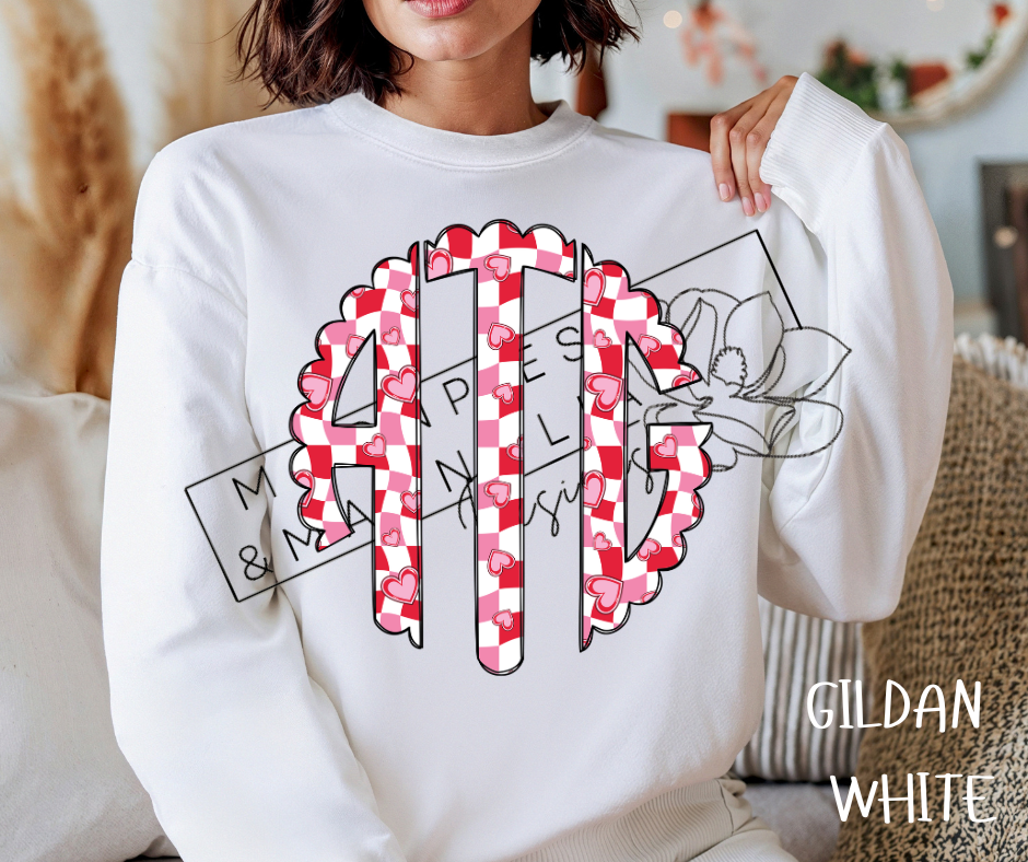 RED HEART CHECKERED MONOGRAM CREWNECK SWEATSHIRT