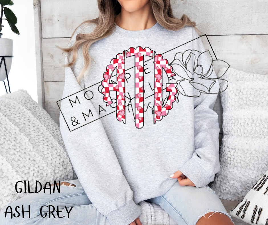 RED HEART CHECKERED MONOGRAM CREWNECK SWEATSHIRT