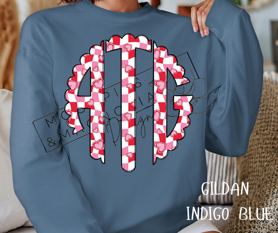 RED HEART CHECKERED MONOGRAM CREWNECK SWEATSHIRT