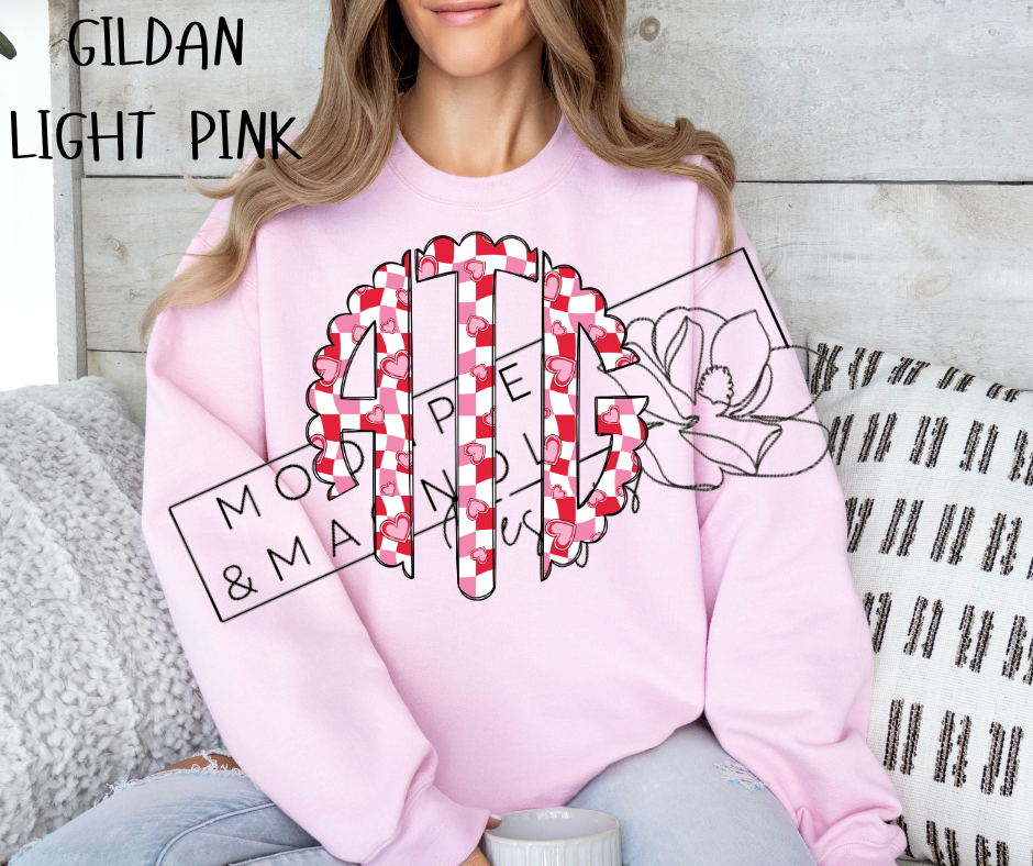 RED HEART CHECKERED MONOGRAM CREWNECK SWEATSHIRT