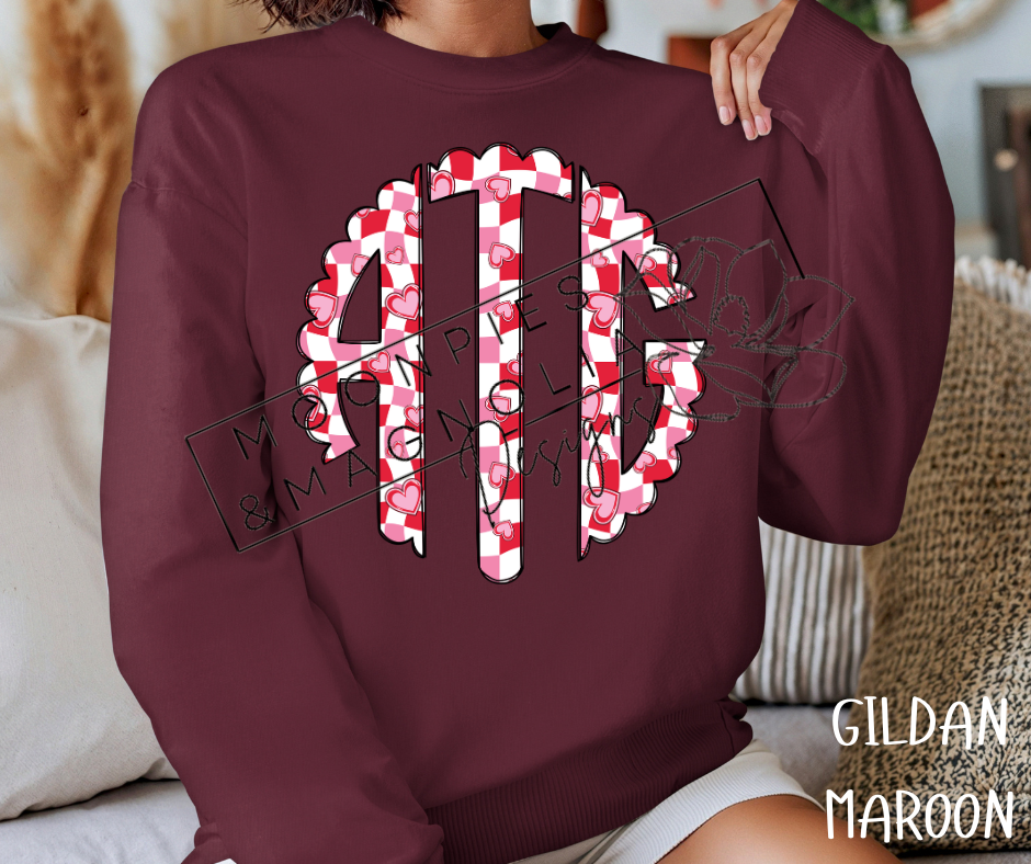 RED HEART CHECKERED MONOGRAM CREWNECK SWEATSHIRT