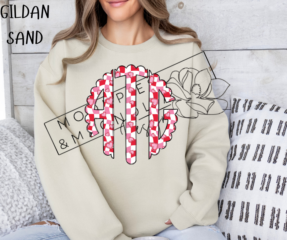RED HEART CHECKERED MONOGRAM CREWNECK SWEATSHIRT