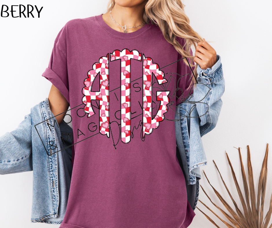 RED CHECKERED HEART MONOGRAM CC SHIRTS