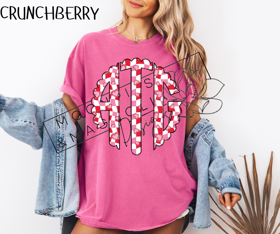 RED CHECKERED HEART MONOGRAM CC SHIRTS