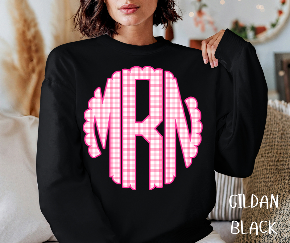 PINK PLAID MONOGRAM CREWNECK SWEATSHIRT