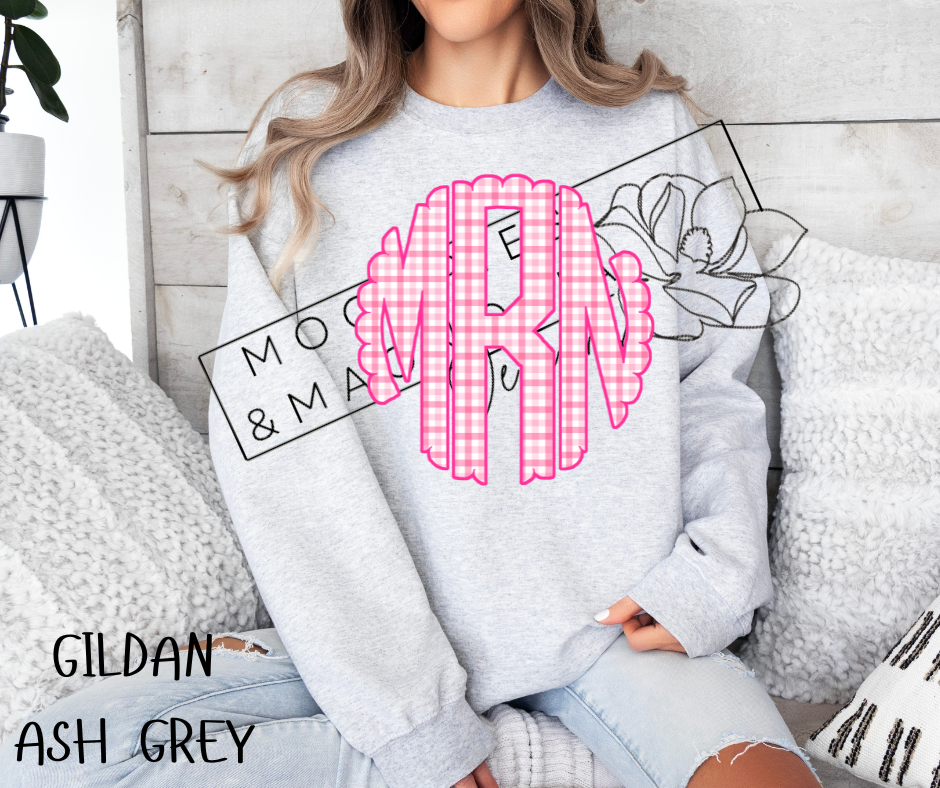 PINK PLAID MONOGRAM CREWNECK SWEATSHIRT