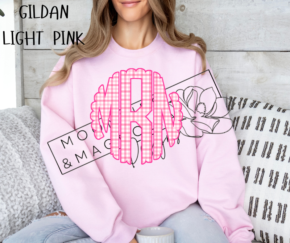 PINK PLAID MONOGRAM CREWNECK SWEATSHIRT
