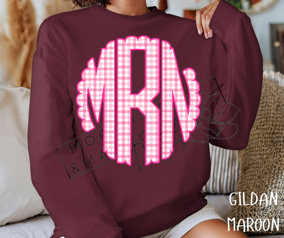PINK PLAID MONOGRAM CREWNECK SWEATSHIRT