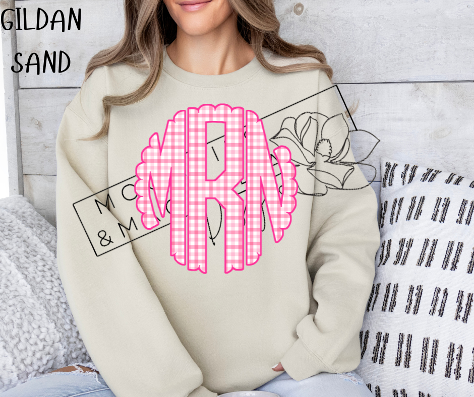 PINK PLAID MONOGRAM CREWNECK SWEATSHIRT