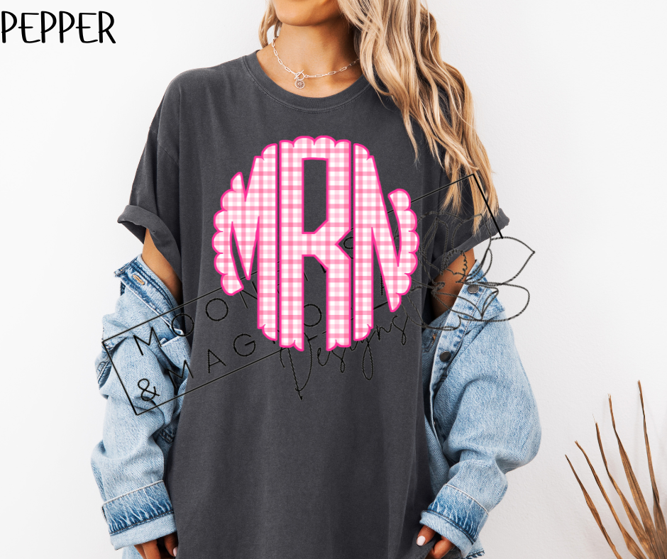 PINK PLAID MONOGRAM CC SHIRTS