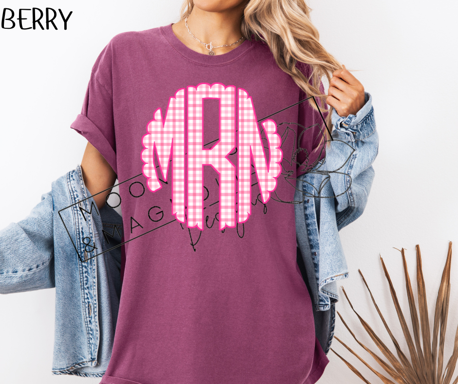 PINK PLAID MONOGRAM CC SHIRTS
