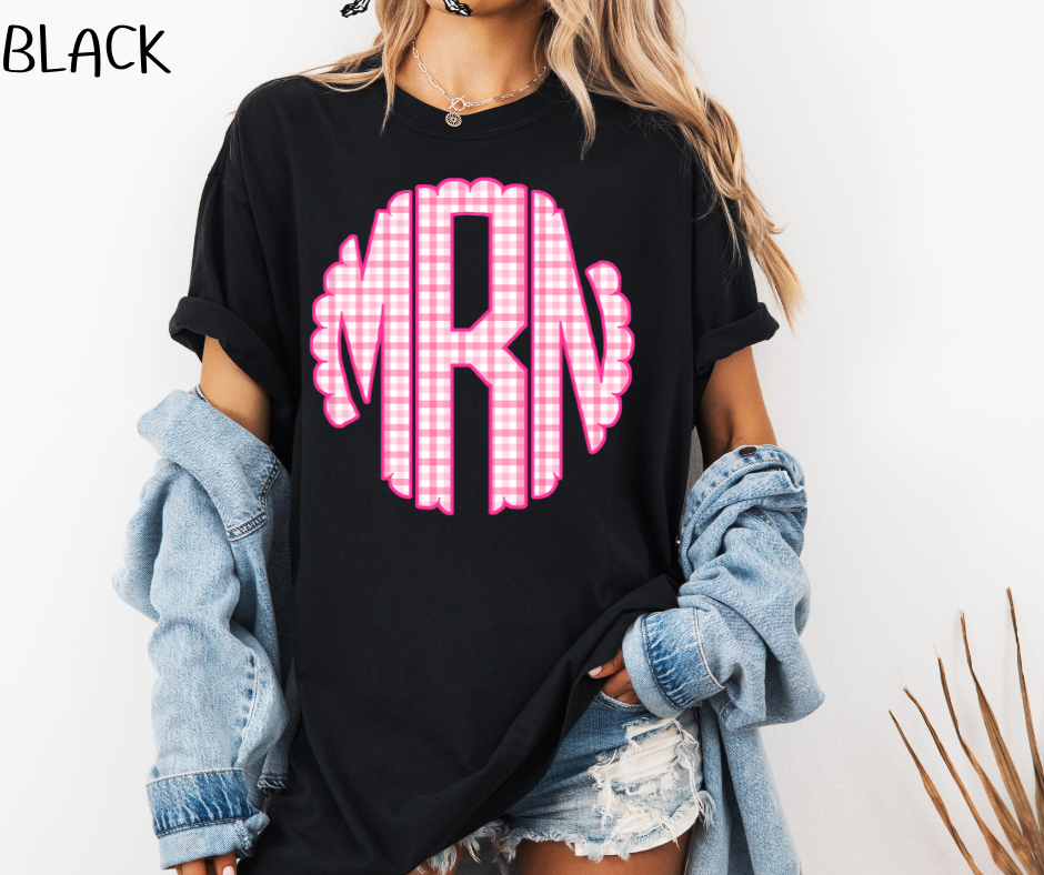 PINK PLAID MONOGRAM CC SHIRTS