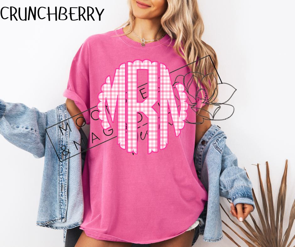 PINK PLAID MONOGRAM CC SHIRTS
