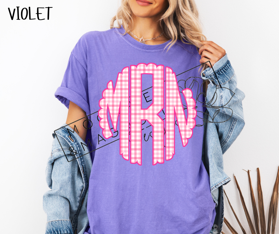 PINK PLAID MONOGRAM CC SHIRTS