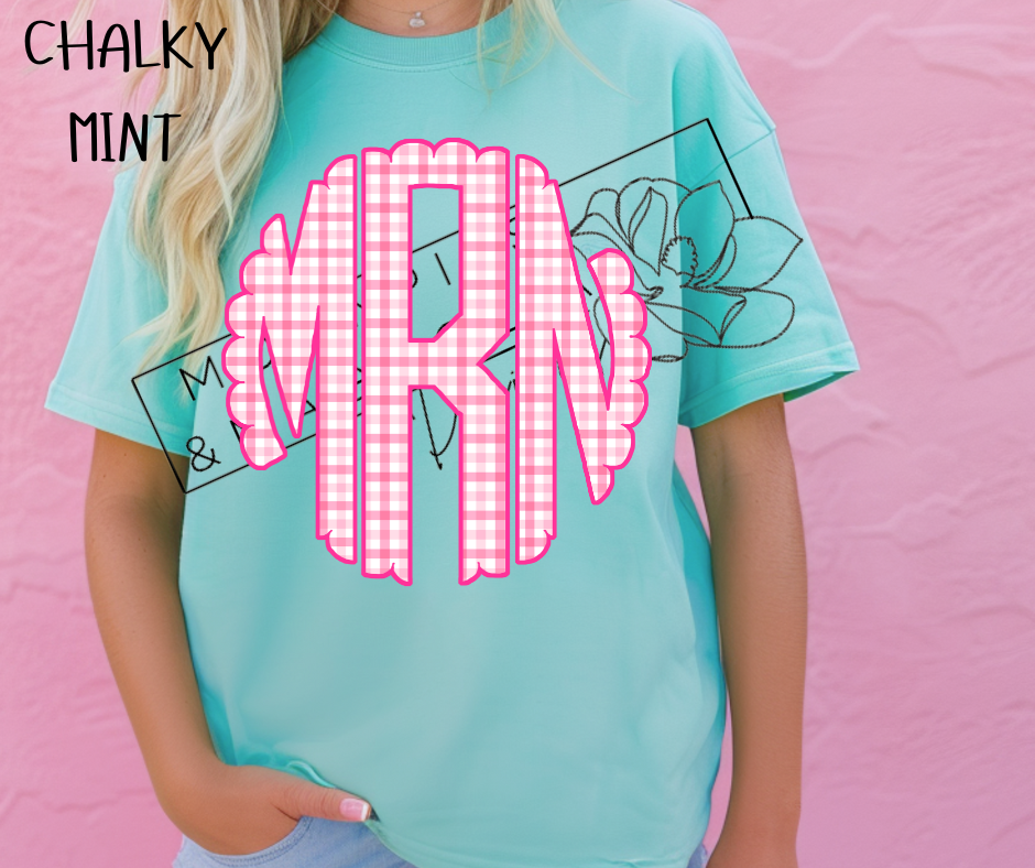 PINK PLAID MONOGRAM CC SHIRTS