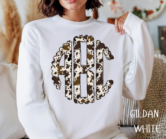 COW PRINT MONOGRAM CREWNECK SWEATSHIRT