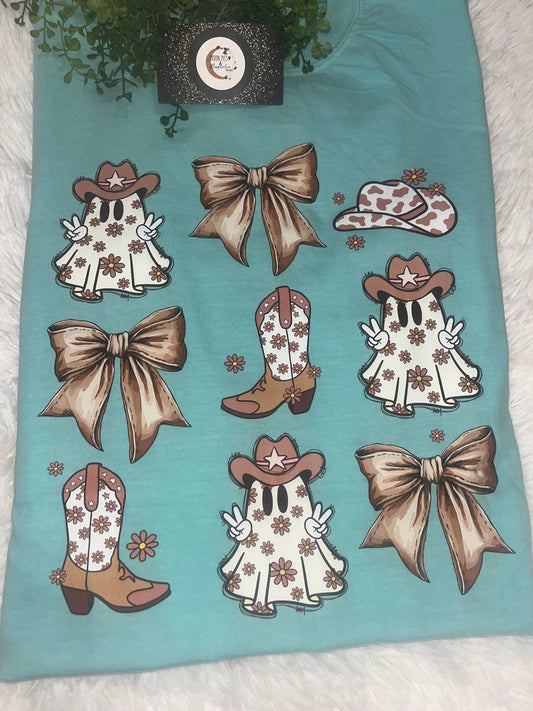 BOOTS, GHOSTS, AND BOWS COMFORT COLOR T-SHIRT