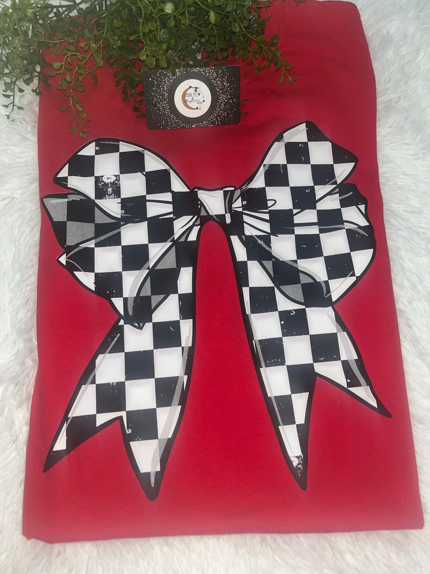 CHECKERED FLAG BOW COMFORT COLOR T-SHIRT