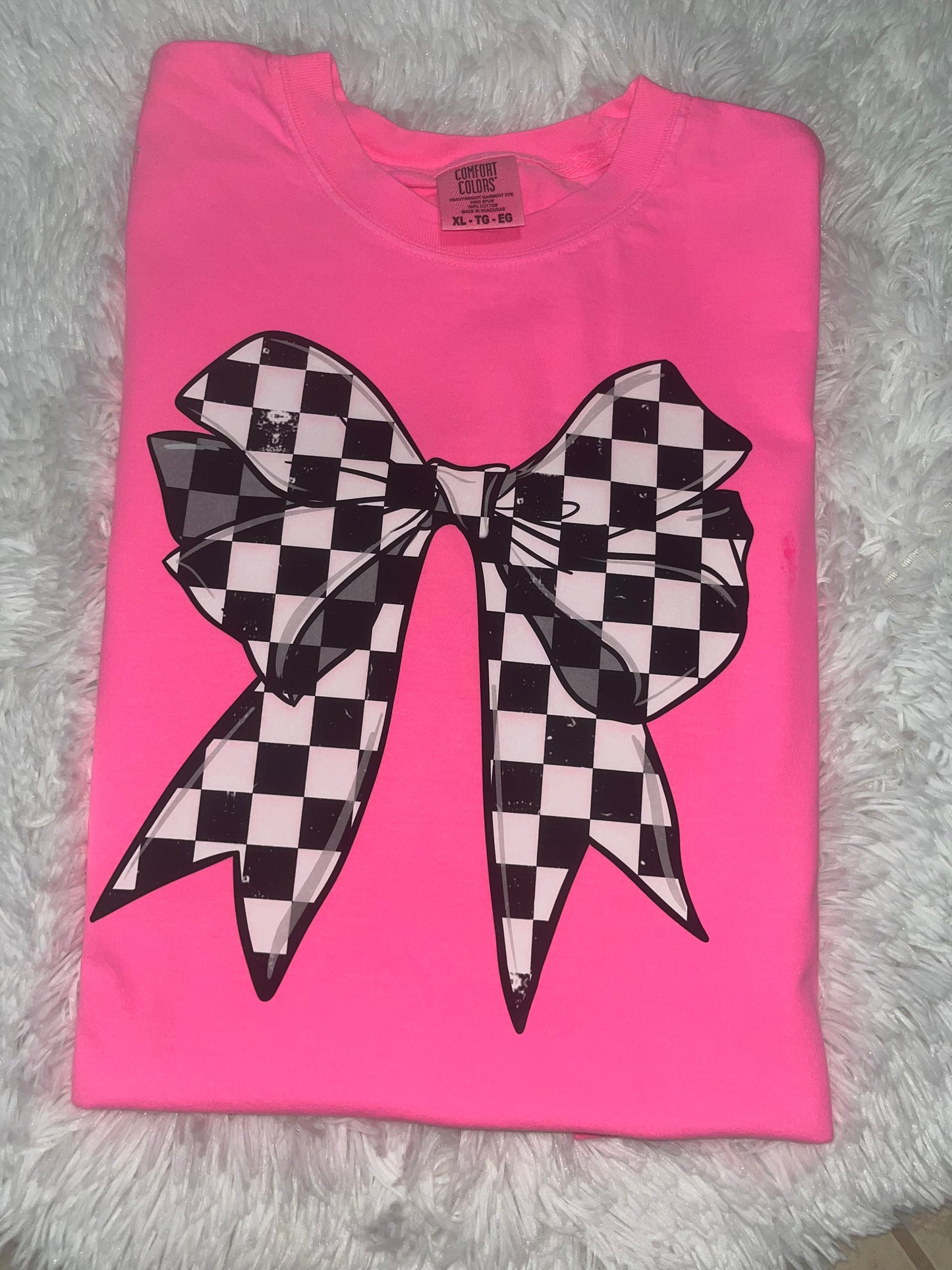 CHECKERED FLAG BOW COMFORT COLOR T-SHIRT