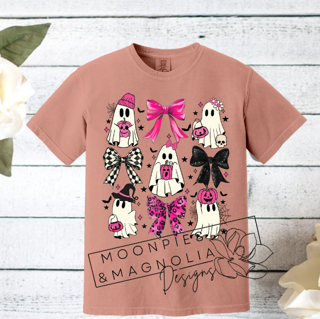 GHOSTS AND CUTE BOWS COMFORT COLOR T-SHIRTS