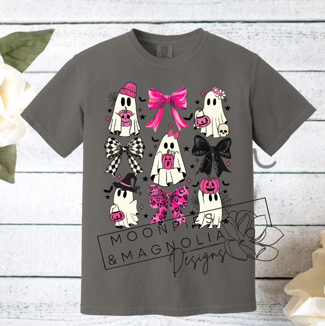 GHOSTS AND CUTE BOWS COMFORT COLOR T-SHIRTS