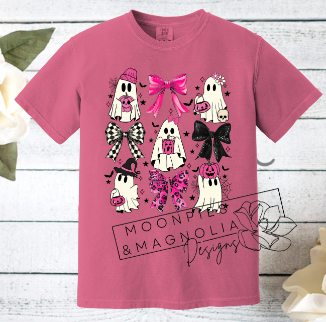 GHOSTS AND CUTE BOWS COMFORT COLOR T-SHIRTS