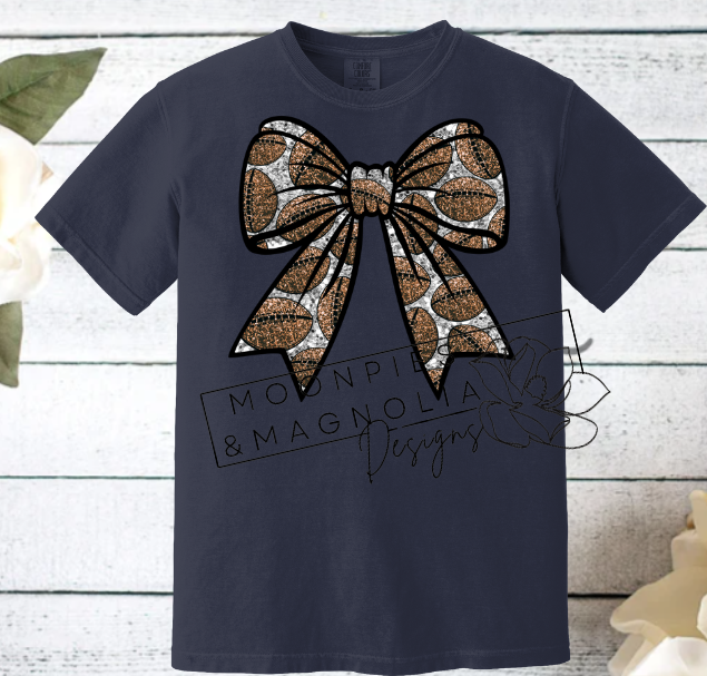 SEQUIN FOOTBALL BOW COMFORT COLOR T-SHIRT