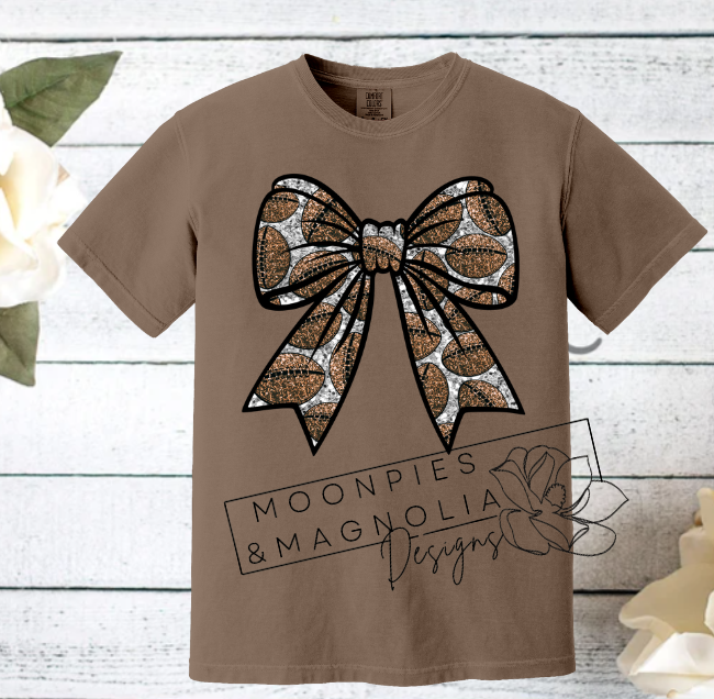 SEQUIN FOOTBALL BOW COMFORT COLOR T-SHIRT